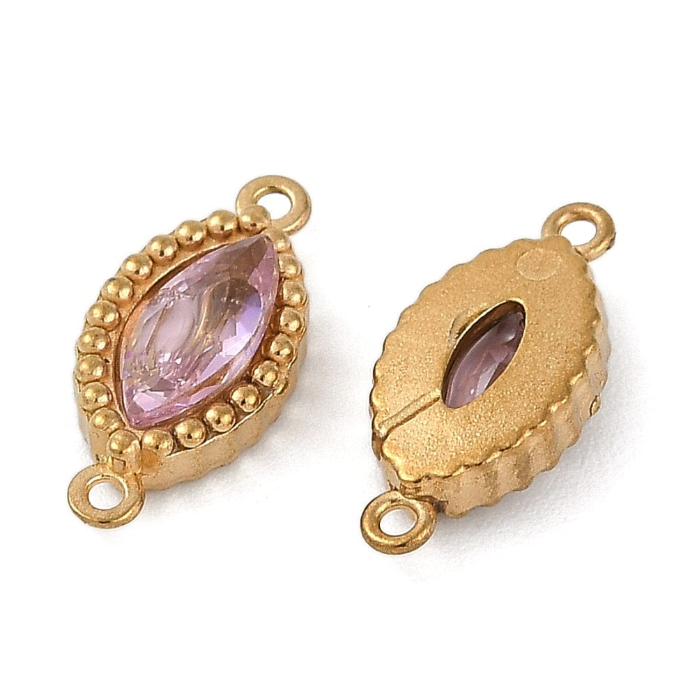 Vandfast Mellemled Med Rosa Sten, 18K Forgyldt Stål, (13x6mm, 2 stk.) - Uniq Perler - 113772