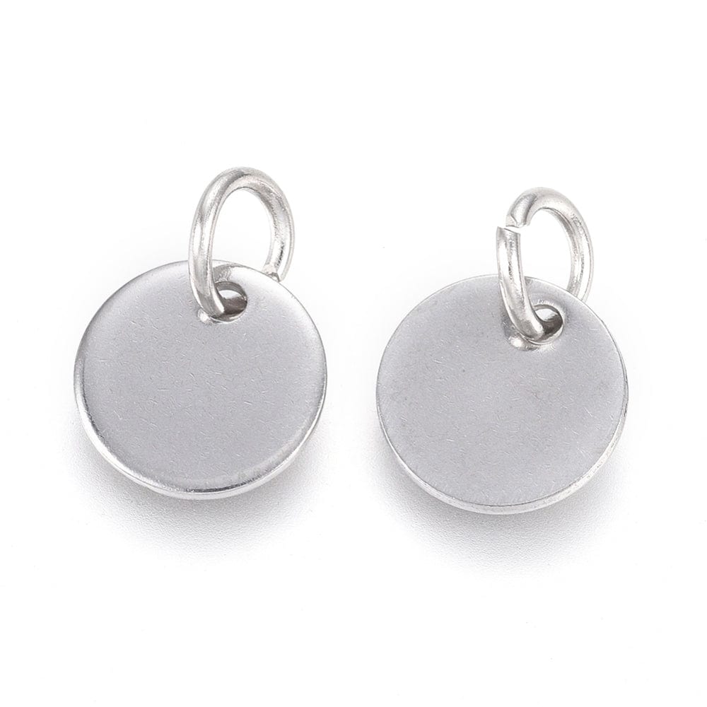 Vandfast Møntformet Vedhæng, Stål, 8mm, 6 stk. - Uniq Perler - 113409