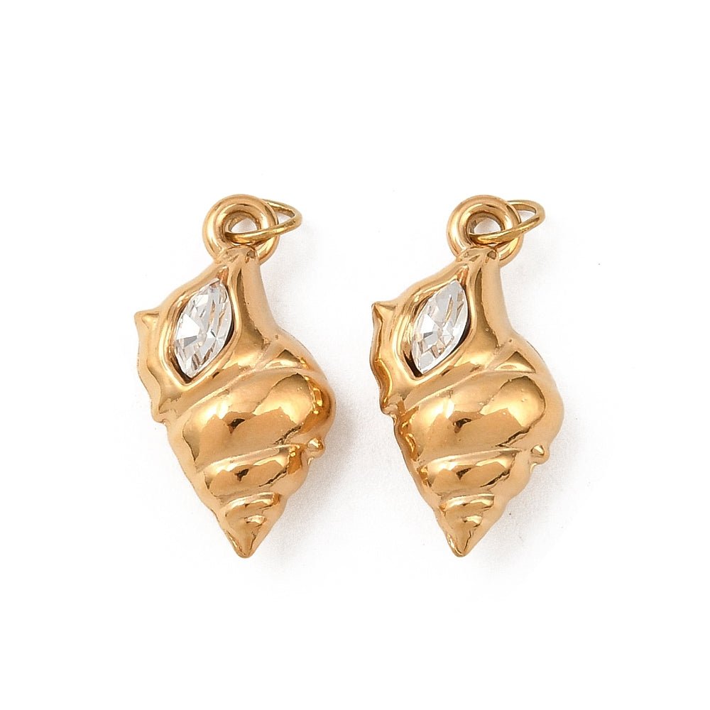 Wasserfeste Muschel Anhänger mit kubischem Zirkonia – 18K Vergoldet Stahl (17,5x8mm)