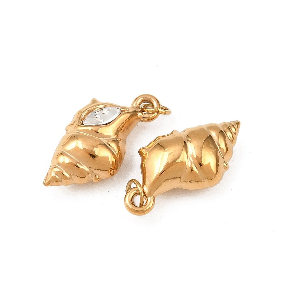 Wasserfeste Muschel Anhänger mit kubischem Zirkonia – 18K Vergoldet Stahl (17,5x8mm)