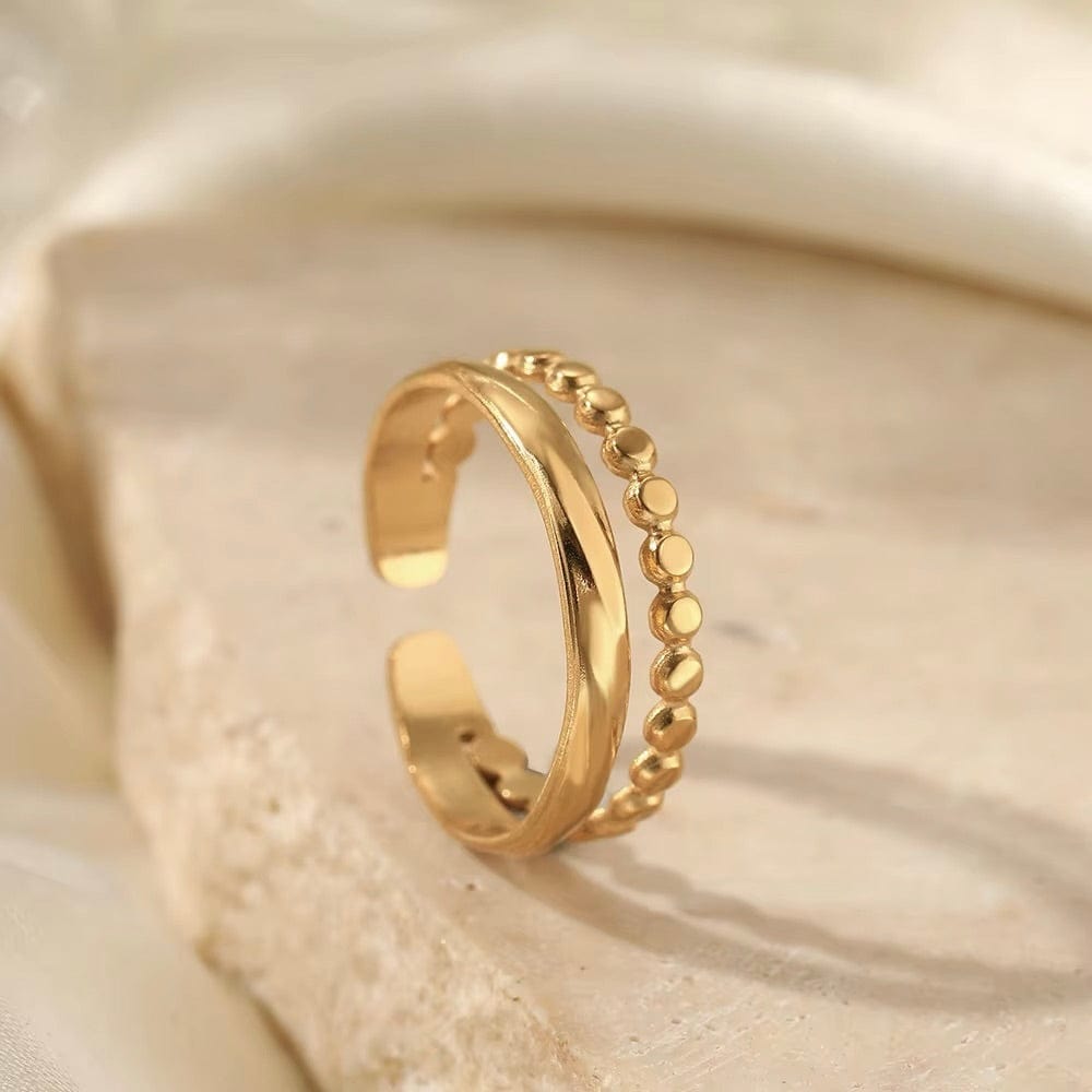 Vandfast Og Regulerbar Ring, Forgyldt Stål - Uniq Perler - 115563