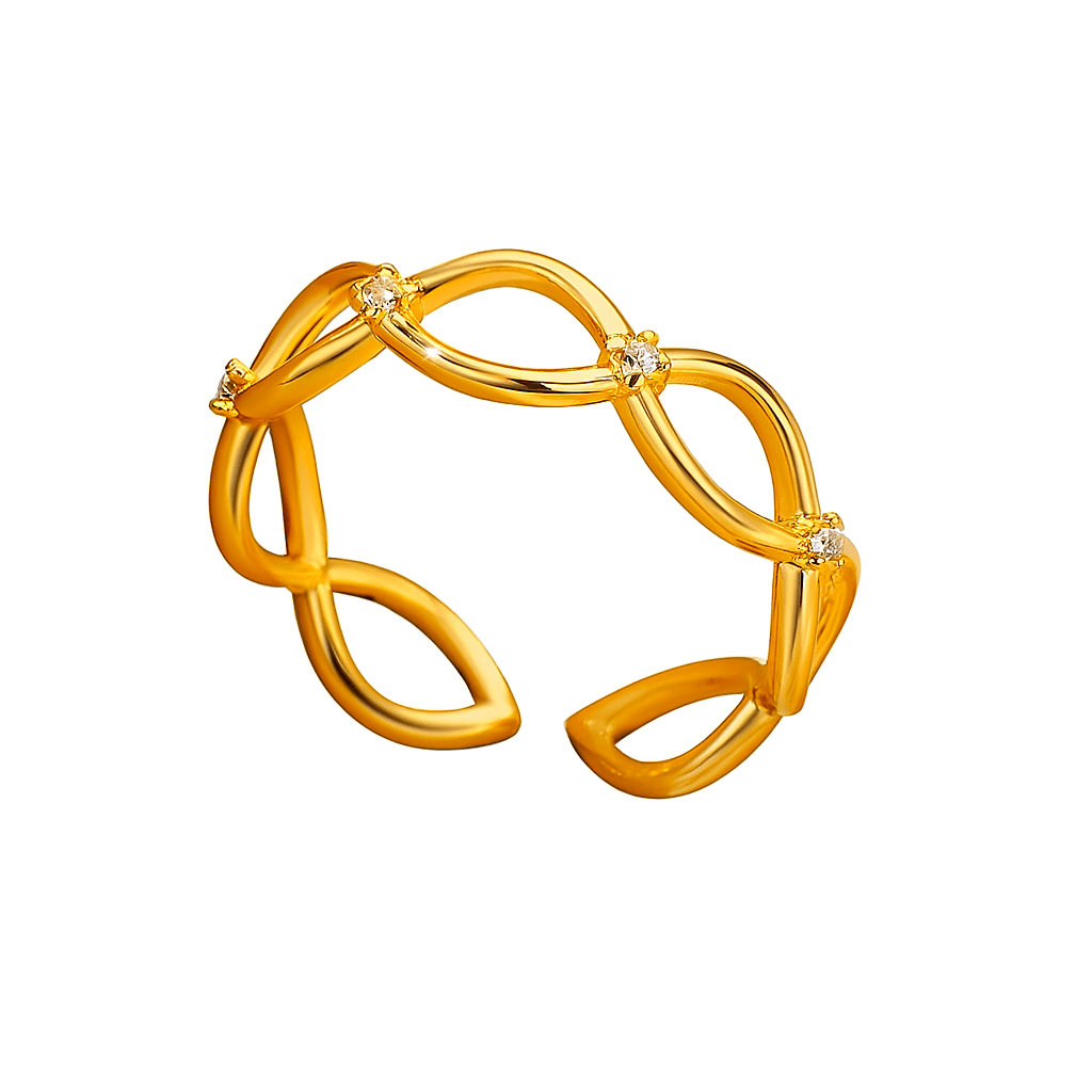 Vandfast Og Regulerbar Ring Med Klare Zirkonia Sten Af Forgyldt Stål - Uniq Perler - 114644