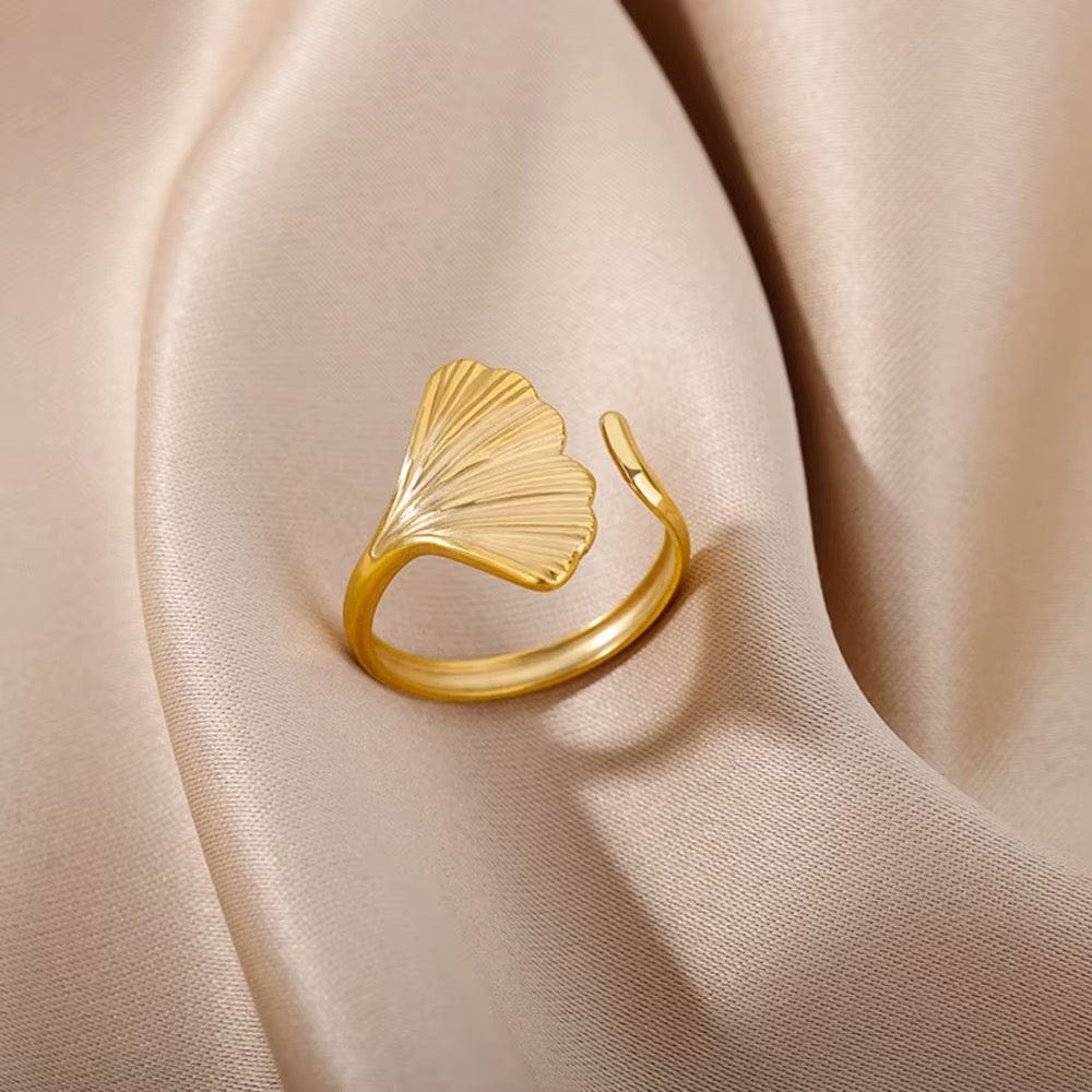 Vandfast Og Regulerbar Ring Med Lotus Blad Af Forgyldt Stål - Uniq Perler - 114646