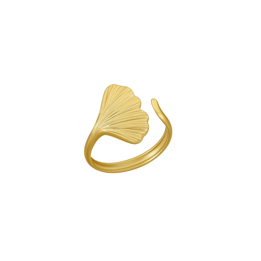 Vandfast Og Regulerbar Ring Med Lotus Blad Af Forgyldt Stål - Uniq Perler - 114646