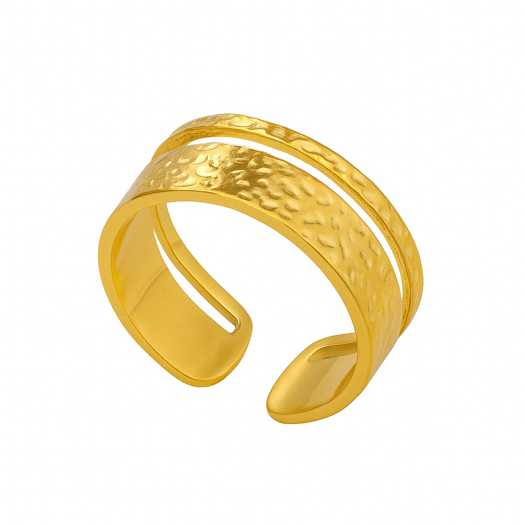 Vandfast Og Regulerbar Ring Med Mønster Af Forgyldt Stål - Uniq Perler - 114645