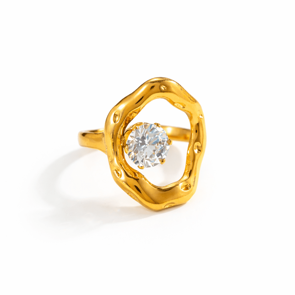 Water-resistant And Adjustable ring with zirconia – gold-plated - Uniq Perler -