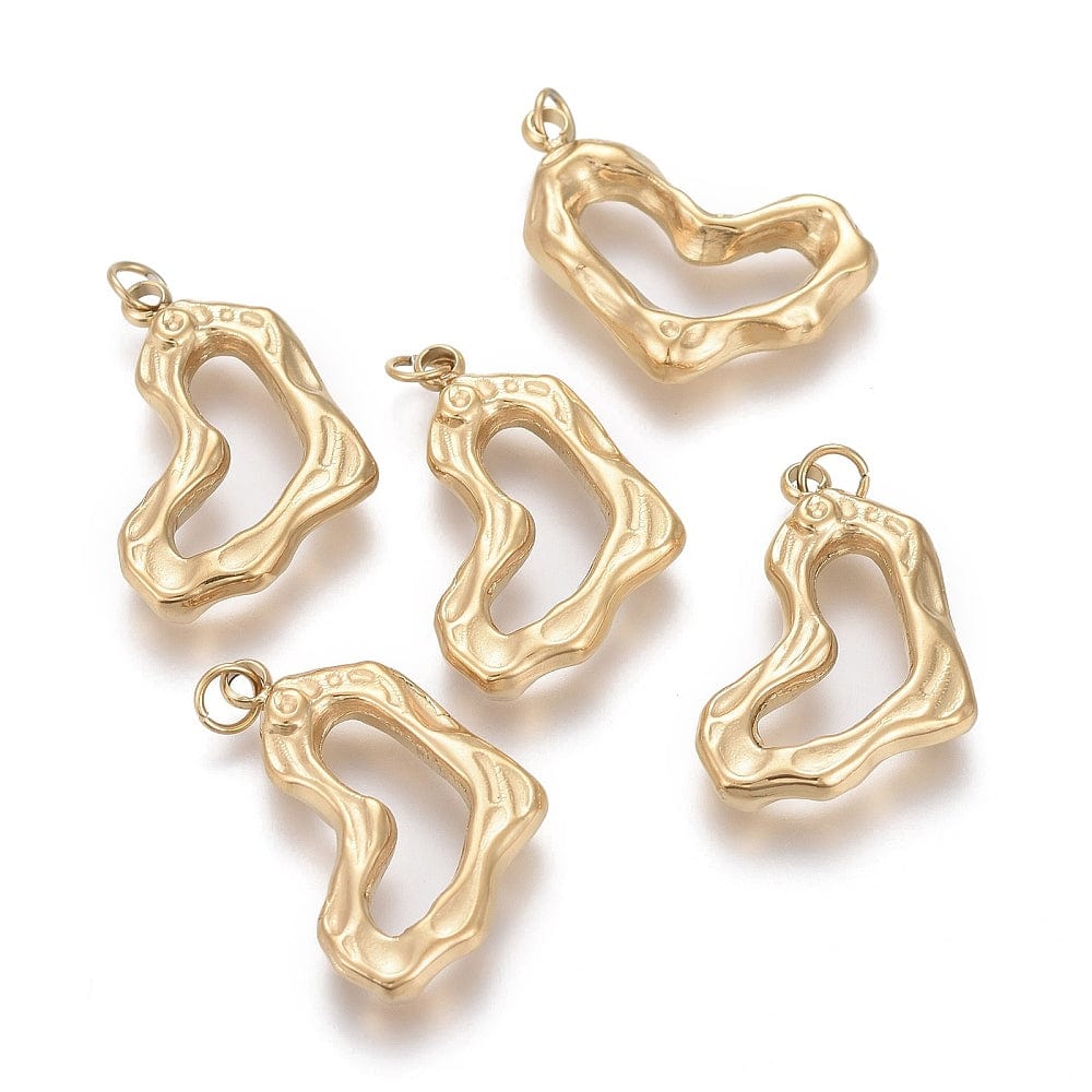 Vandfast Organisk Hjerte Vedhæng, Forgyldt Stål, (21x16mm) - Uniq Perler - 927291