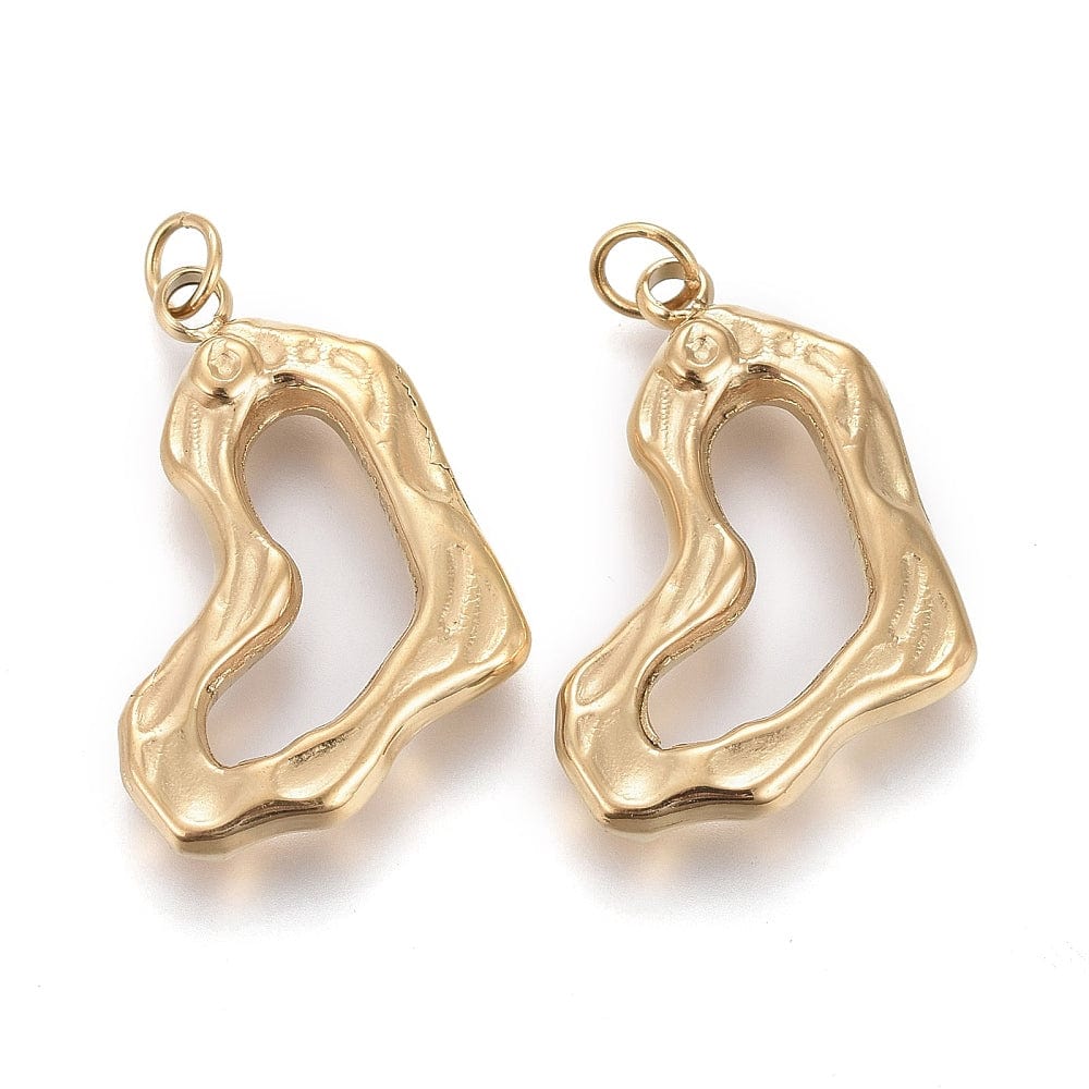 Vandfast Organisk Hjerte Vedhæng, Forgyldt Stål, (21x16mm) - Uniq Perler - 927291