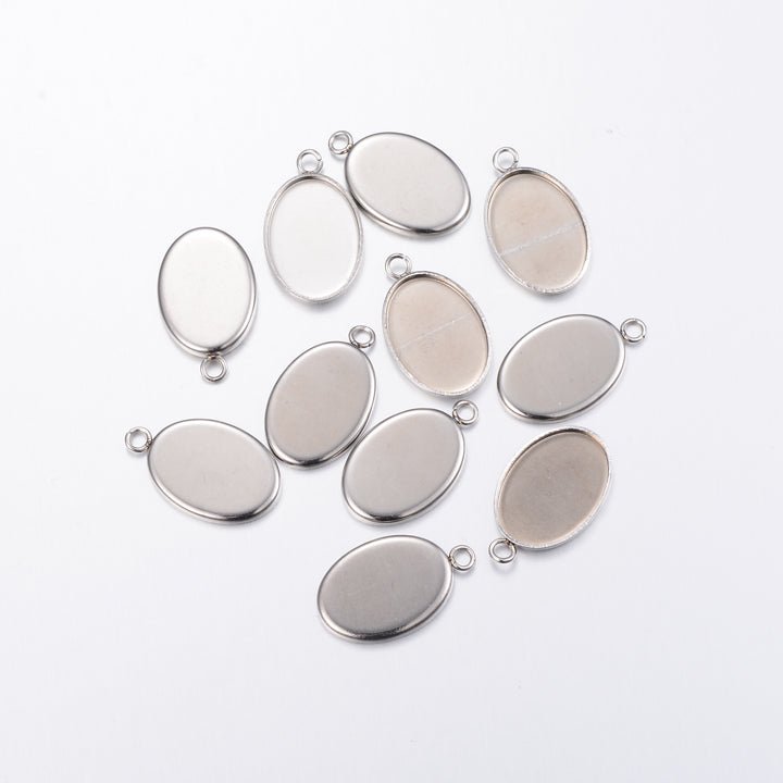 Vandfast Ovalt Vedhæng Til Cabochon - Stål (22x14x1mm) 4 stk - Uniq Perler - 122178