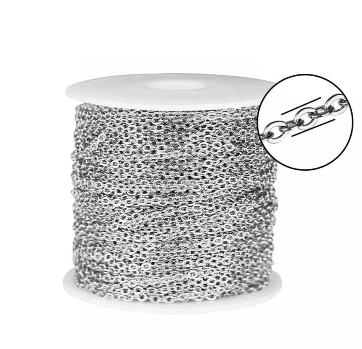 Vandfast Rolo Kæde, Stål, 2,5mm, 1m - Uniq Perler - 653357