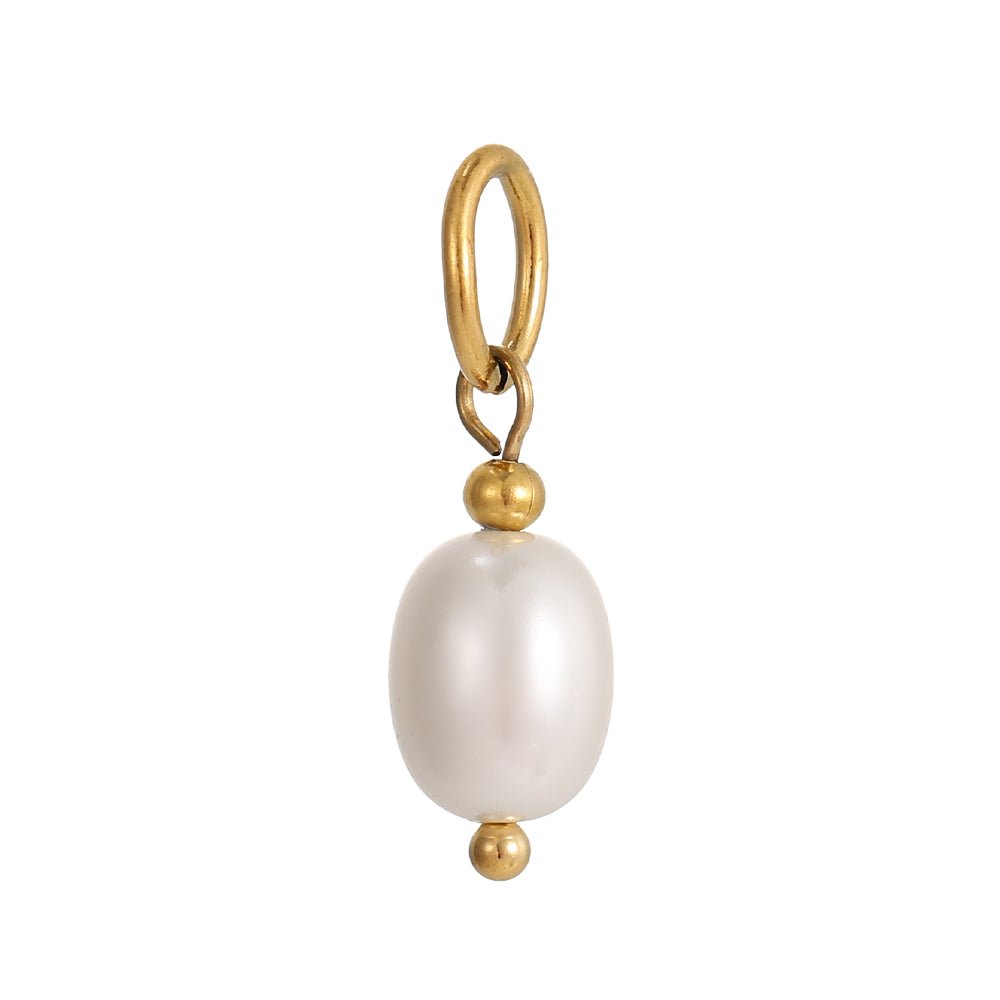 Vandfast Shell Vedhæng – Oval Shell Perle Med 18K Forgyldt Stål (15x7mm) - Uniq Perler - 118522