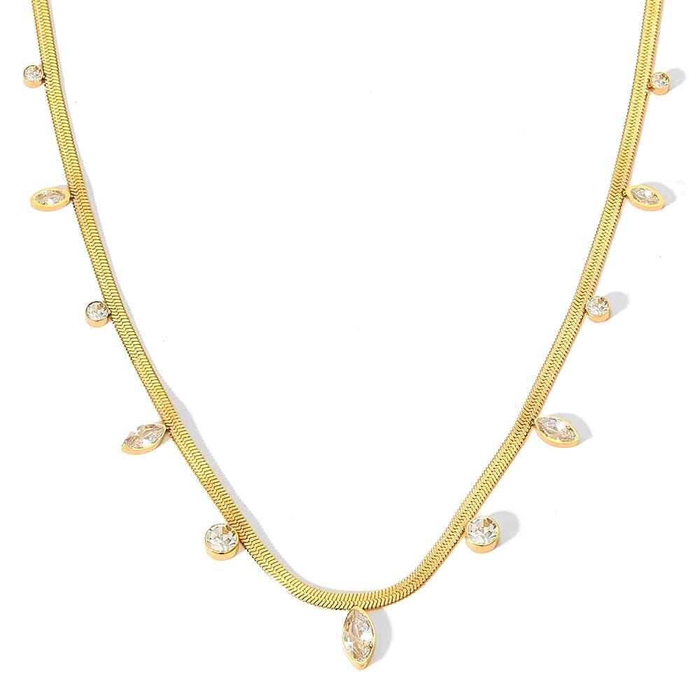 Vandfast Snake Halskæde Med Klare Zirkonia Sten – 18K Forgyldt Stål (40+5cm) - Uniq Perler - 914586
