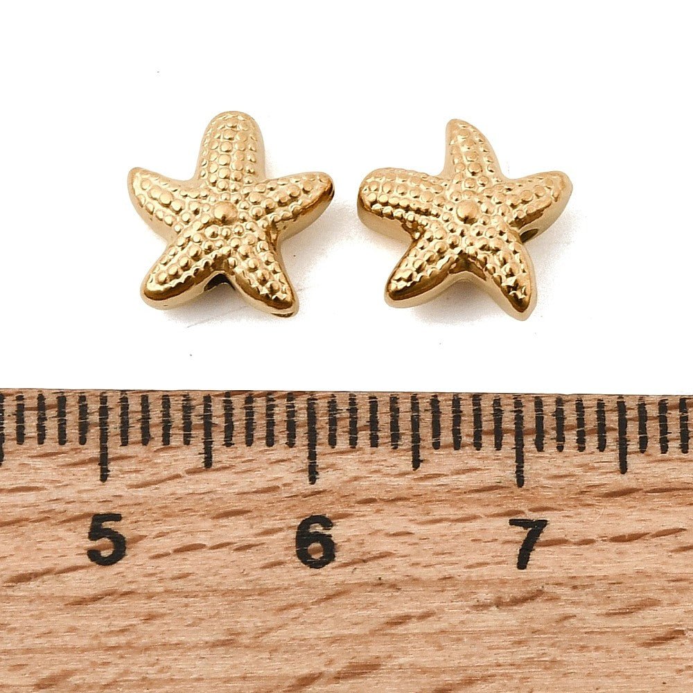 Vandfast Søstjerne Perle – 18K Forgyldt Stål (10x10x4mm) 2 stk - Uniq Perler - 118965