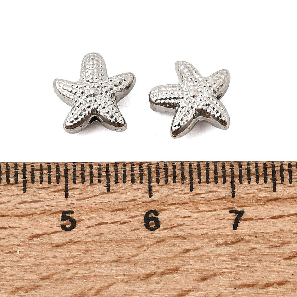 Vandfast Søstjerne Perle – Rustfrit Stål (10x10x4mm) 2 stk - Uniq Perler - 118966