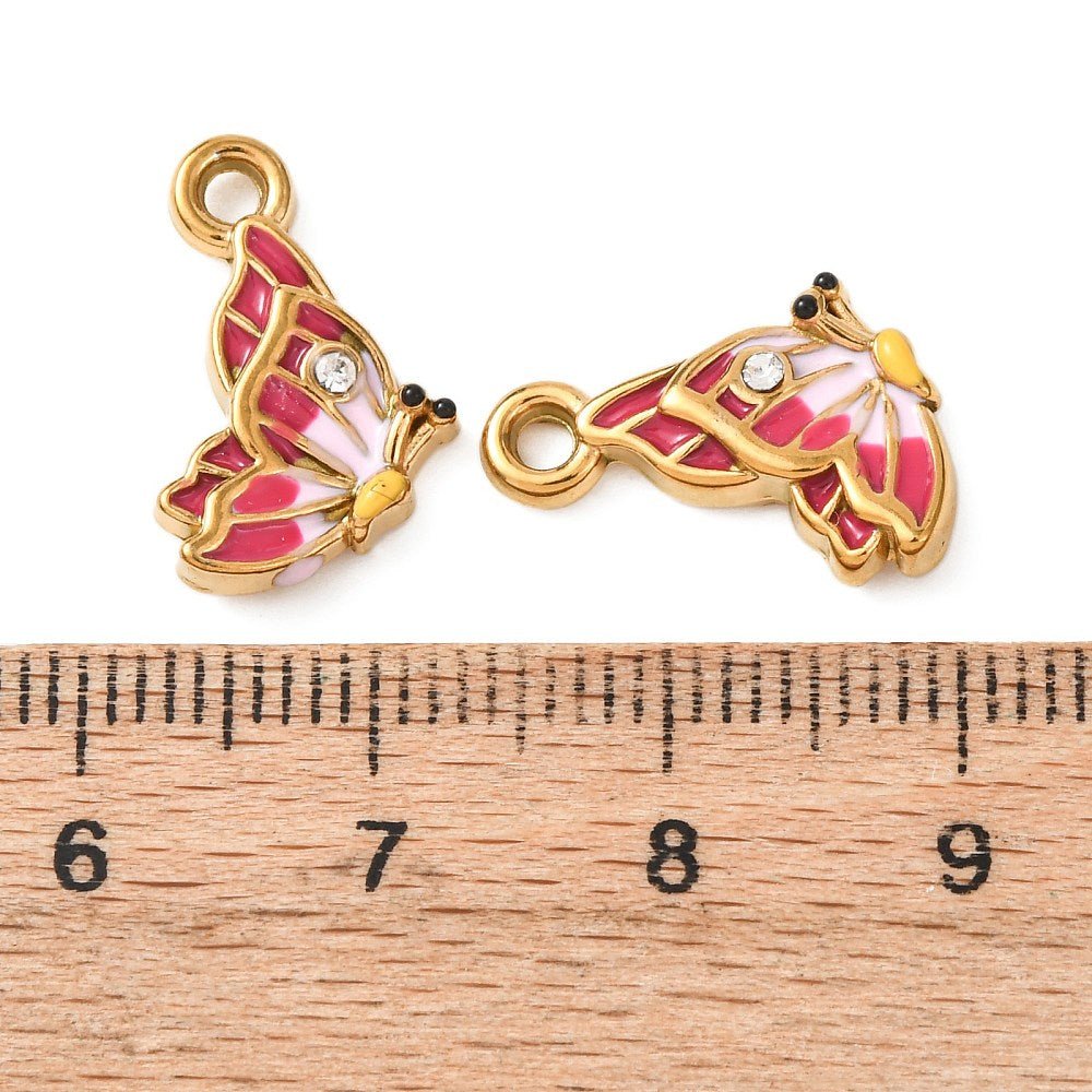 Vandfast Sommerfugl Vedhæng – 18K Forgyldt med Rhinsten (10,5x10,5mm) - Uniq Perler - 119810