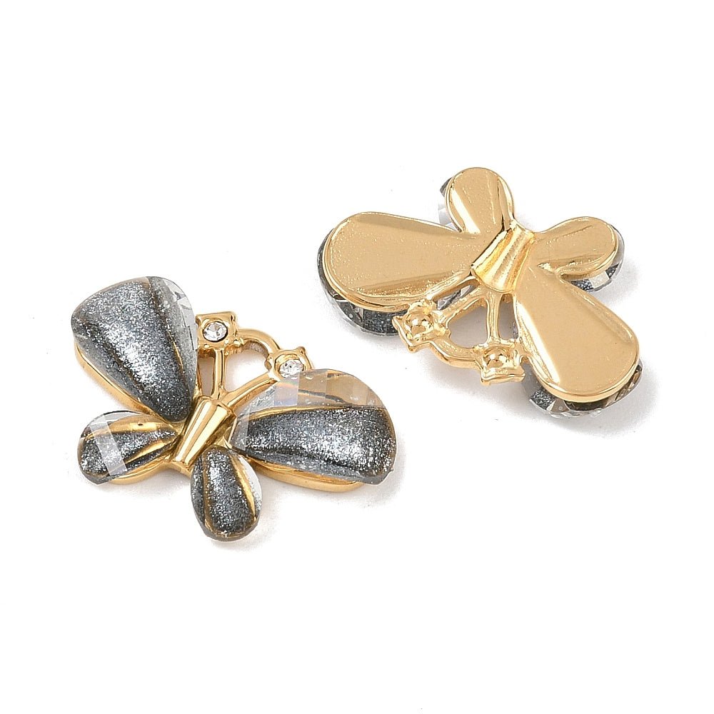 Vandfast Sommerfugl Vedhæng med Resin – 18K Forgyldt Stål, Sort (20x13mm) - Uniq Perler -