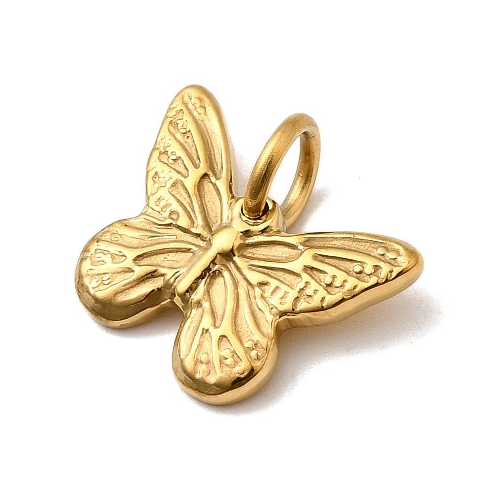 Vandfast Sommerfugle Vedhæng - 18K Forgyldt Stål (15,5x11,5mm) - Uniq Perler - 115743