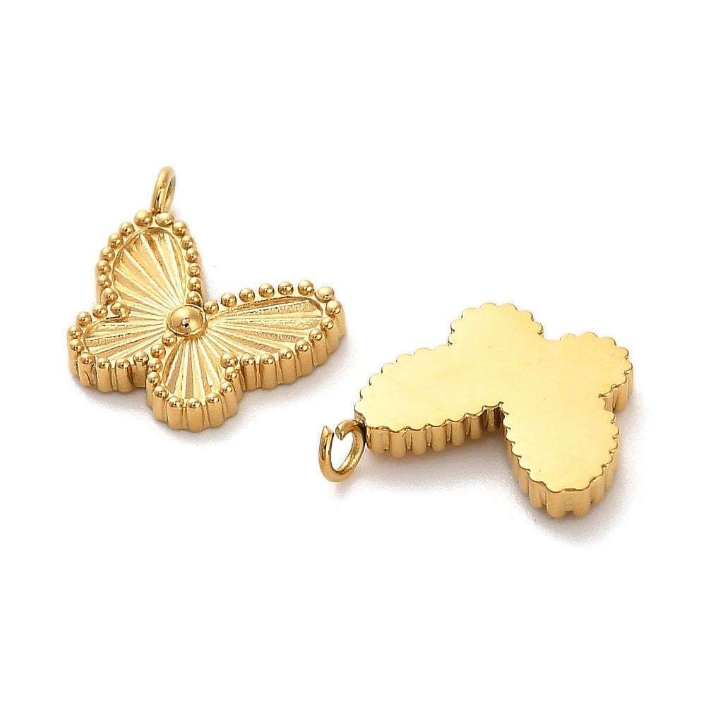 Vandfast Sommerfugle Vedhæng, Forgyldt Stål, 12,5mm - Uniq Perler - 114554