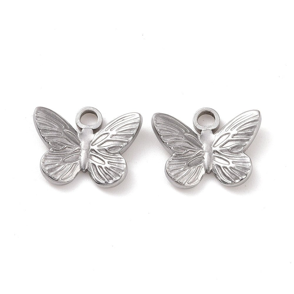 Vandfast Sommerfugle Vedhæng - Stål (12x15x3mm) 2 stk - Uniq Perler -