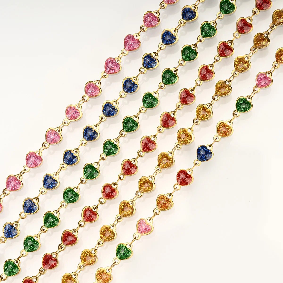 Vandfast Stål Kæde – Hjerteled med Blå Emalje (6mm, 1 Meter) - Uniq Perler -