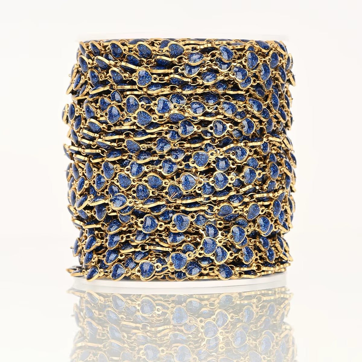 Vandfast Stål Kæde – Hjerteled med Blå Emalje (6mm, 1 Meter) - Uniq Perler -
