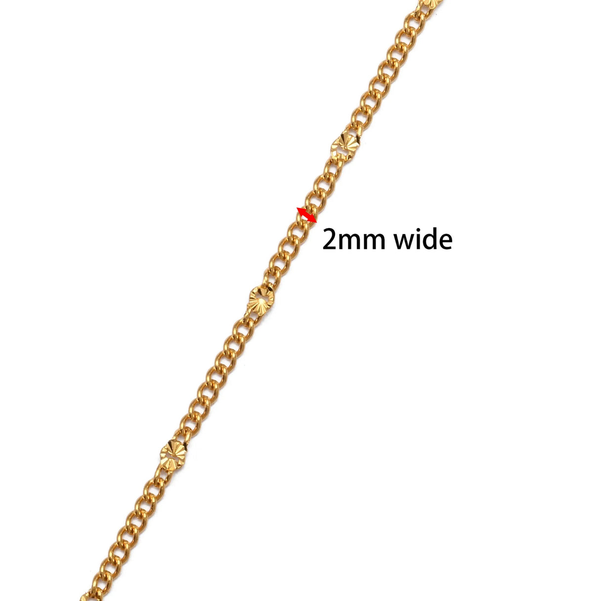 Vandfast Star panser Kæde, Forgyldt Stål, (2mm, 1m) - Uniq Perler -