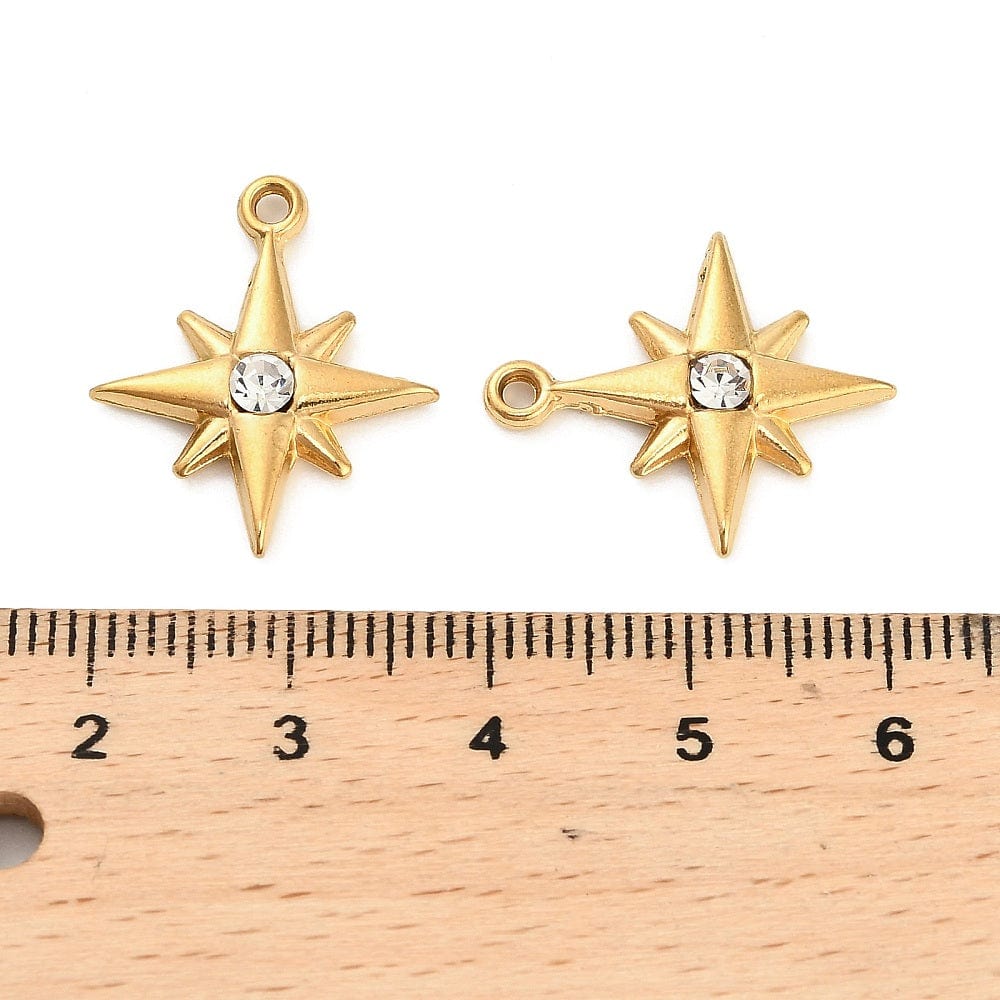 Vandfast Stjerne Vedhæng Med Zirkonia Sten, 18K Forgyldt Stål, 21x17mm - Uniq Perler - 824141