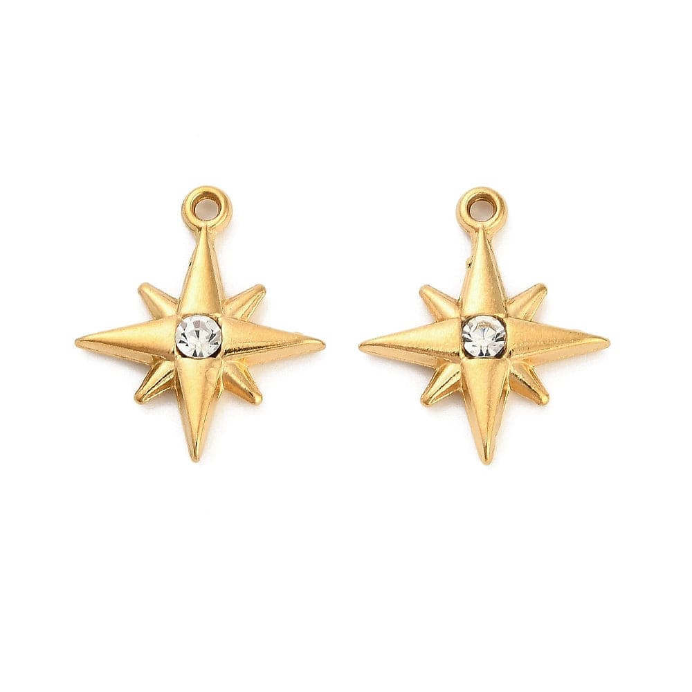 Vandfast Stjerne Vedhæng Med Zirkonia Sten, 18K Forgyldt Stål, 21x17mm - Uniq Perler - 824141