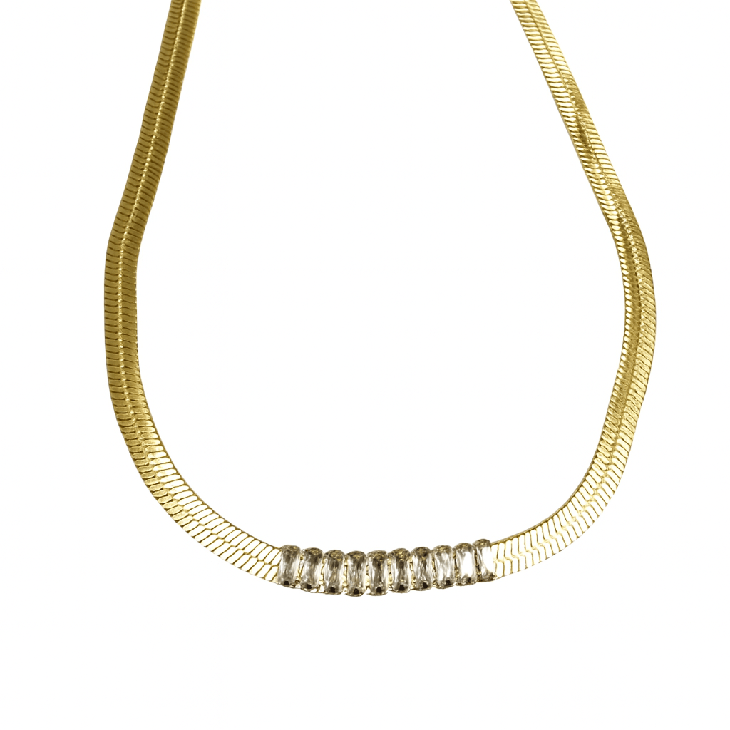 Vandfast Tennis Halskæde Med Klare Zirkonia Sten - 18K Forgyldt Stål (41+5cm) - Uniq Perler - 235797421