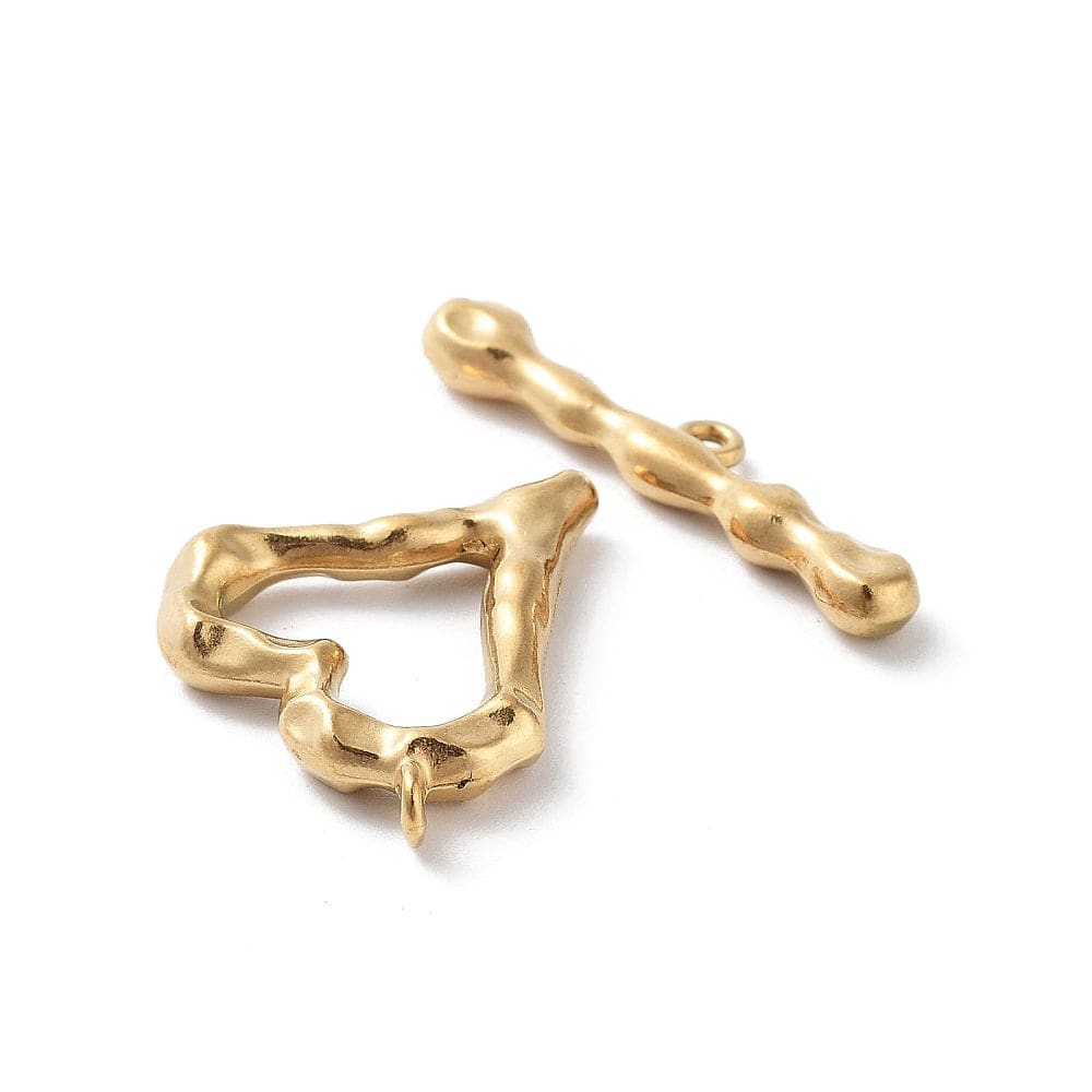 Vandfast Toggle Hjerte Lås, Forgyldt Stål, (22x21mm) - Uniq Perler - 112940