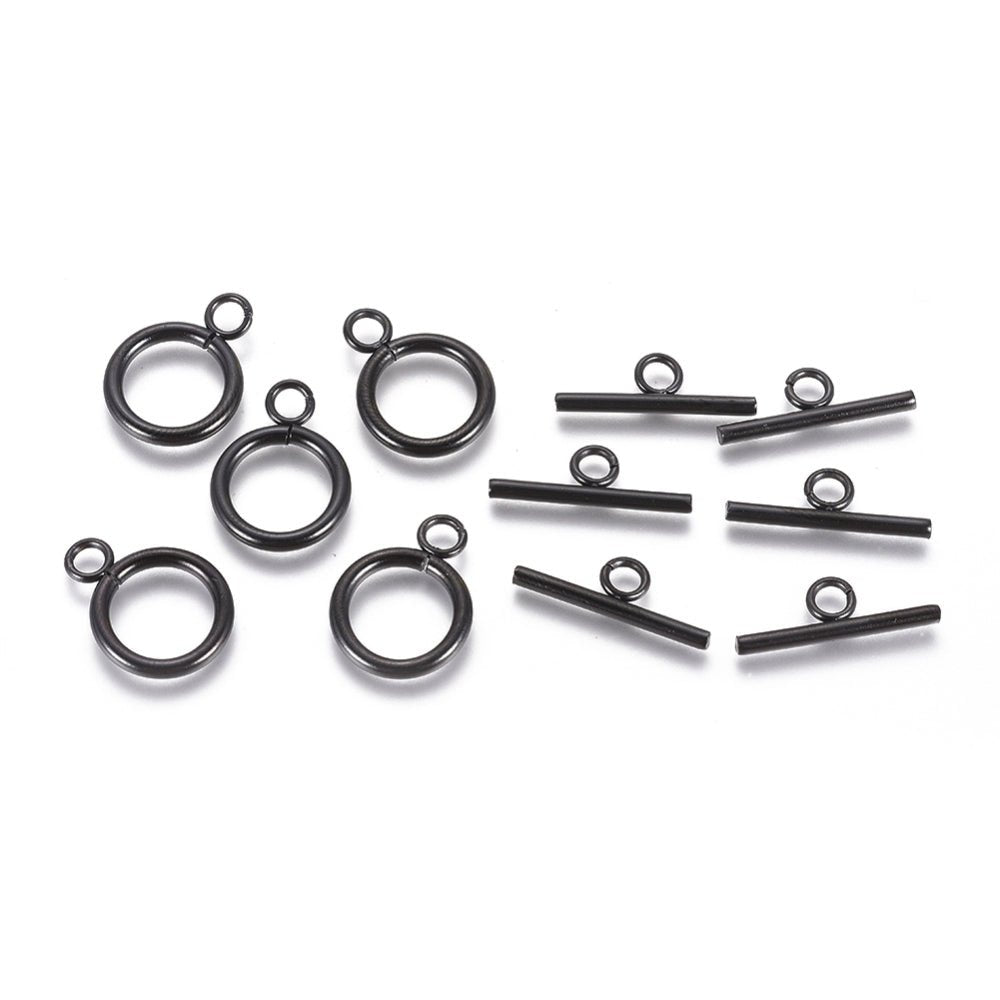 Vandfast Toggle Lås – Sort, Ring med Stav (19x14mm / 20x7mm) - Uniq Perler -