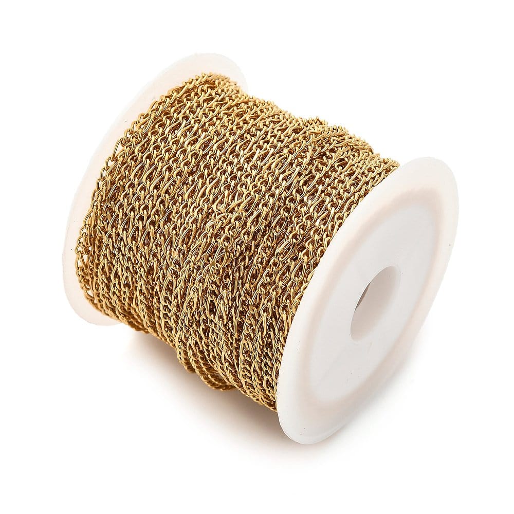 Vandfast Tvistet Kæde, Forgyldt, 2x5x1mm, 1m - Uniq Perler - 114320