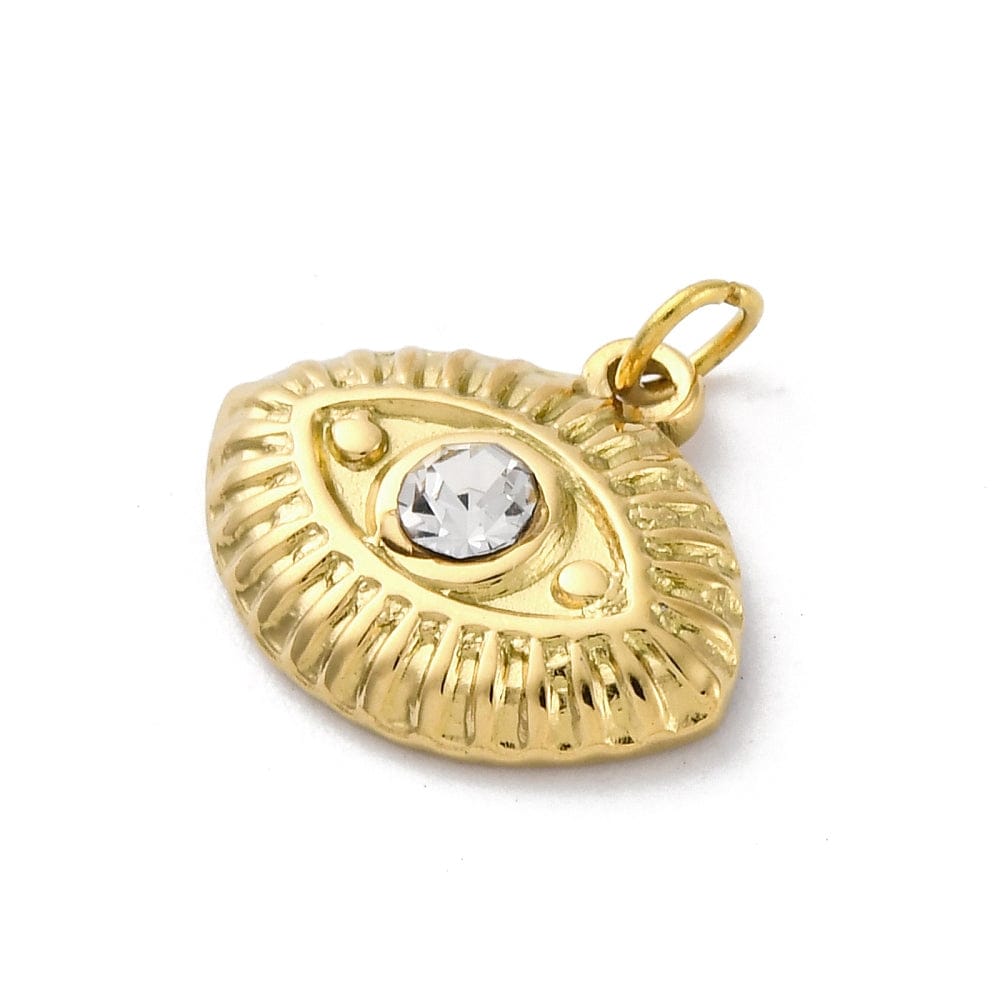 Vandfast Vedhæng i Stål – Øje med Krystal, 18K Forgyldt (15,5x12,5mm) - Uniq Perler - 116201