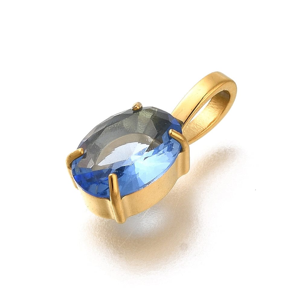 Vandfast Vedhæng Med Blå Rhinsten - 14K Forgyldt Stål (14x6mm) - Uniq Perler - 115044