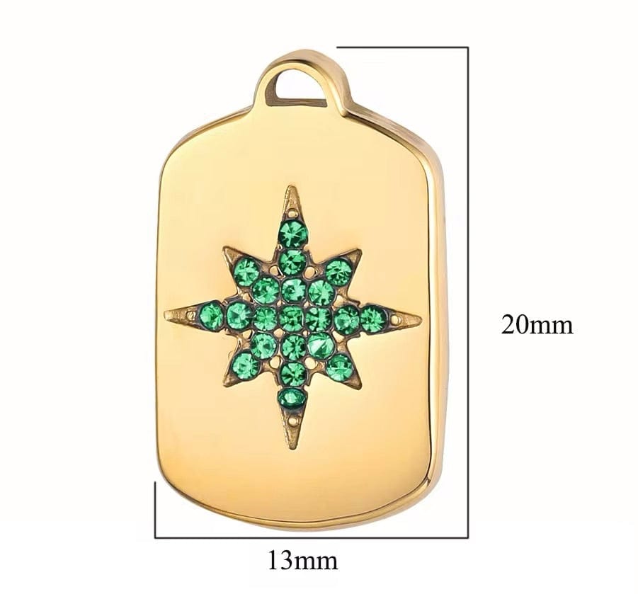 Vandfast Vedhæng Med Grønne Zirkonia Sten, 18K Forgyldt Stål, 20x13mm - Uniq Perler - 833790