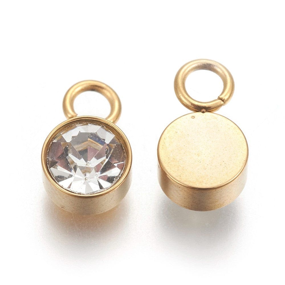 Vandfast Vedhæng Med Klar Glas, 18K Forgyldt Stål, (10x6mm, 2 stk.) - Uniq Perler - 113828