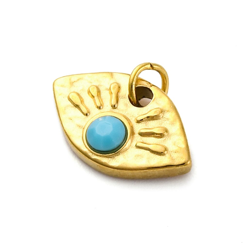 Vandfast Vedhæng Med Øje – 18K Forgyldt Stål, Blå (13x8mm) - Uniq Perler - 114787