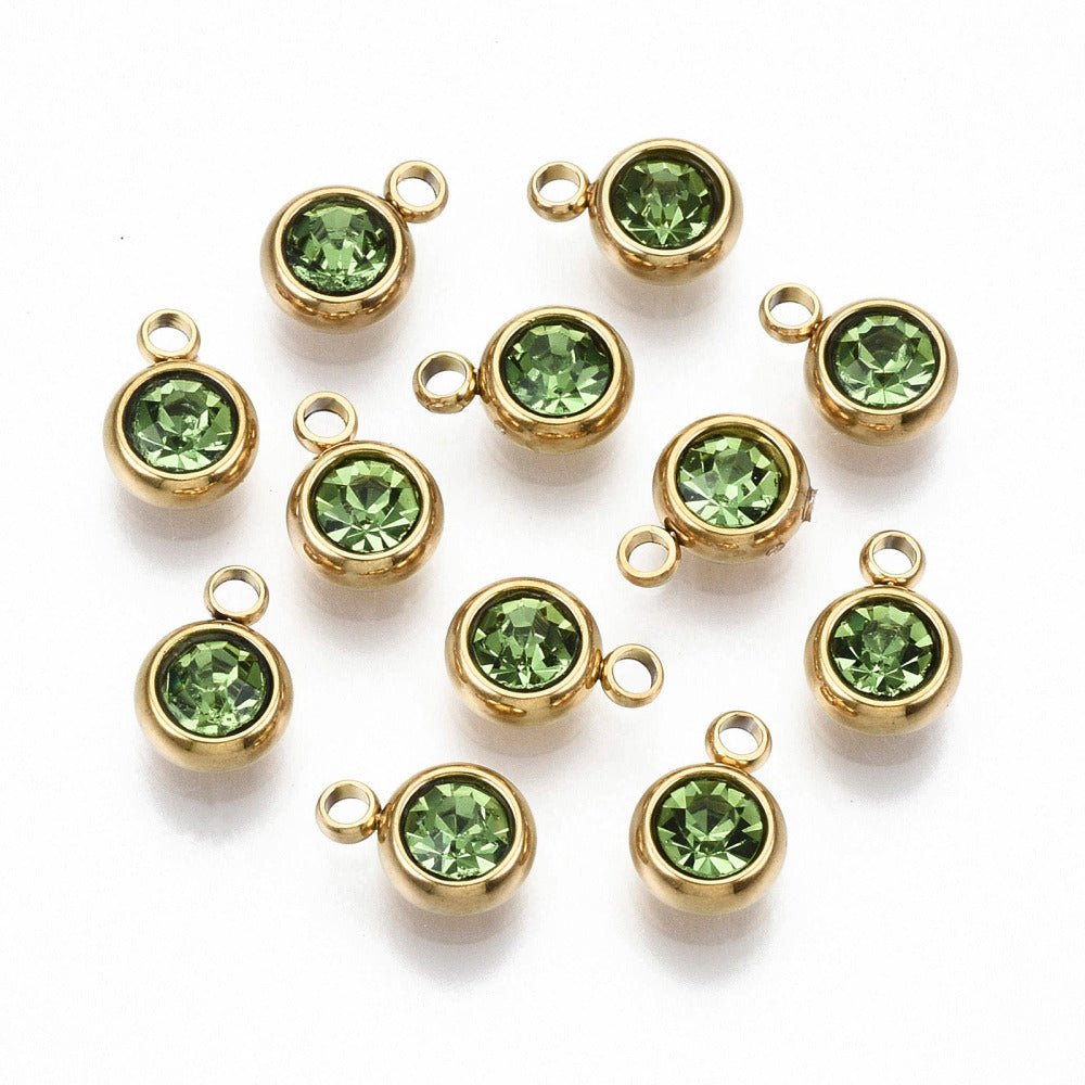 Vandfast Vedhæng med Rhinsten – 18K Forgyldt Stål, Grøn (8.5x6x3mm) 2 stk - Uniq Perler -