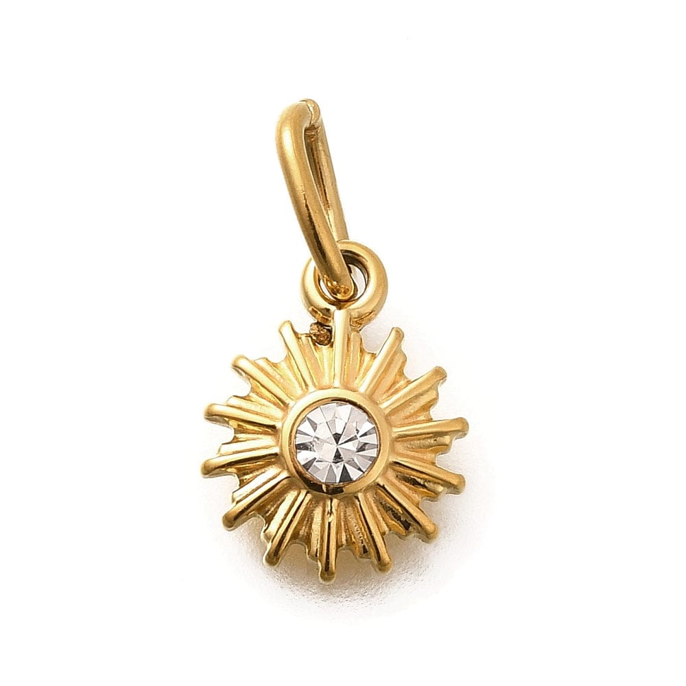 Vandfast Vedhæng Med Rhinsten, Forgyldt Stål, 9x11mm - Uniq Perler - 114778