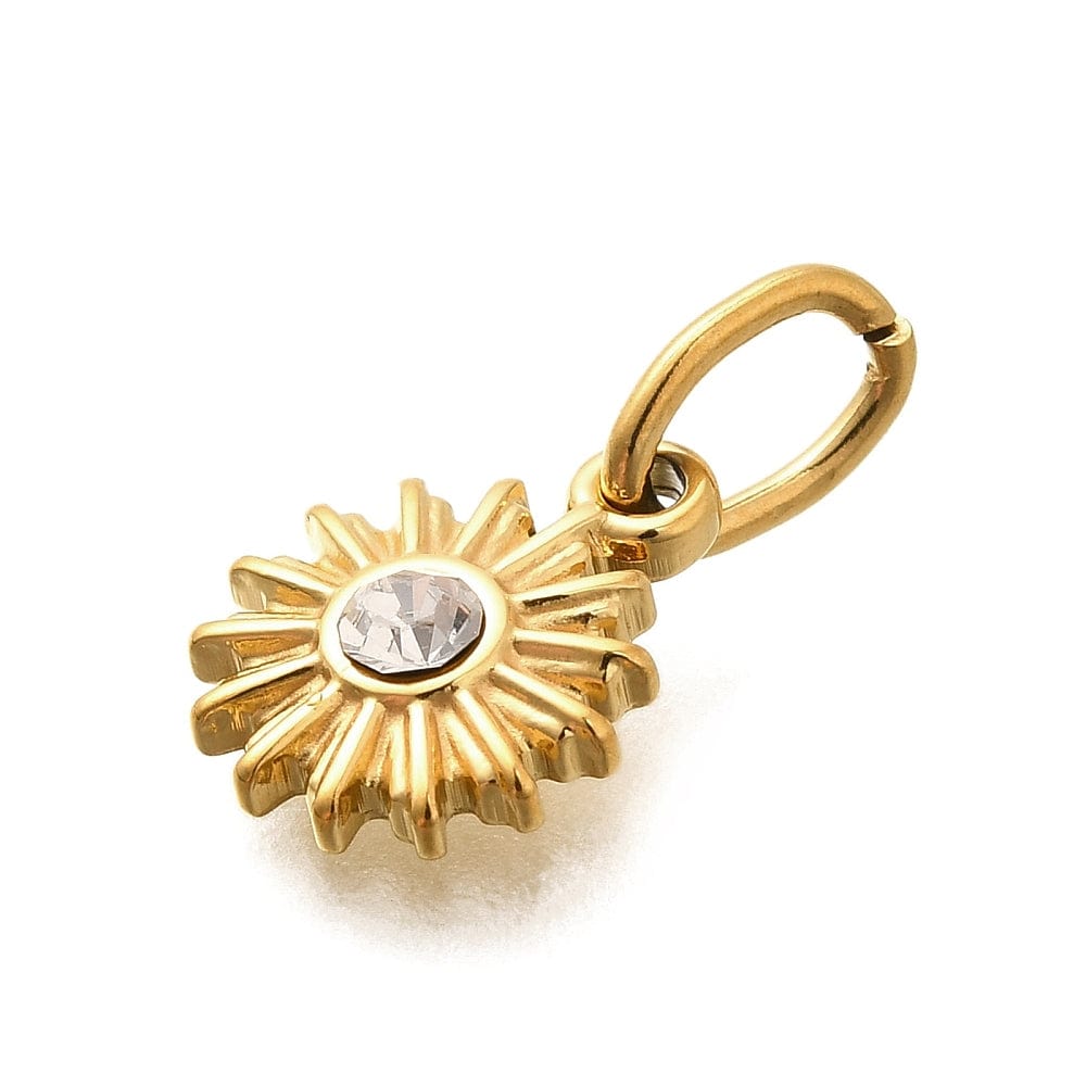 Vandfast Vedhæng Med Rhinsten, Forgyldt Stål, 9x11mm - Uniq Perler - 114778