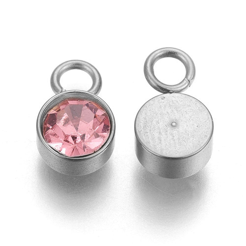 Vandfast Vedhæng – Rosa Glas, Stål (10x6mm, 2 stk.) - Uniq Perler - 576531