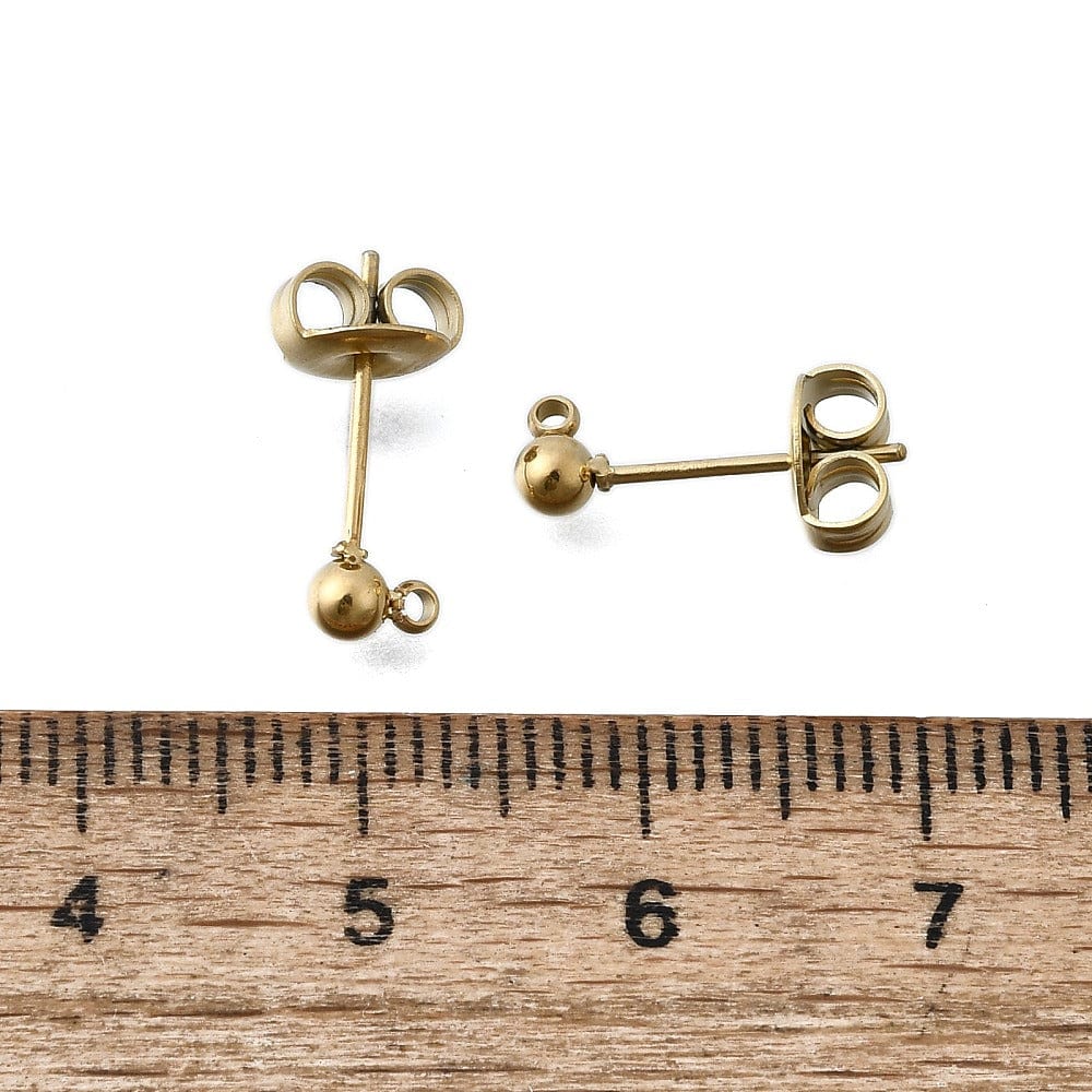 Vandfaste Ball Ørestikkere Med Øje, 18K Forgyldt Stål, (16x3mm) - Uniq Perler - 202035