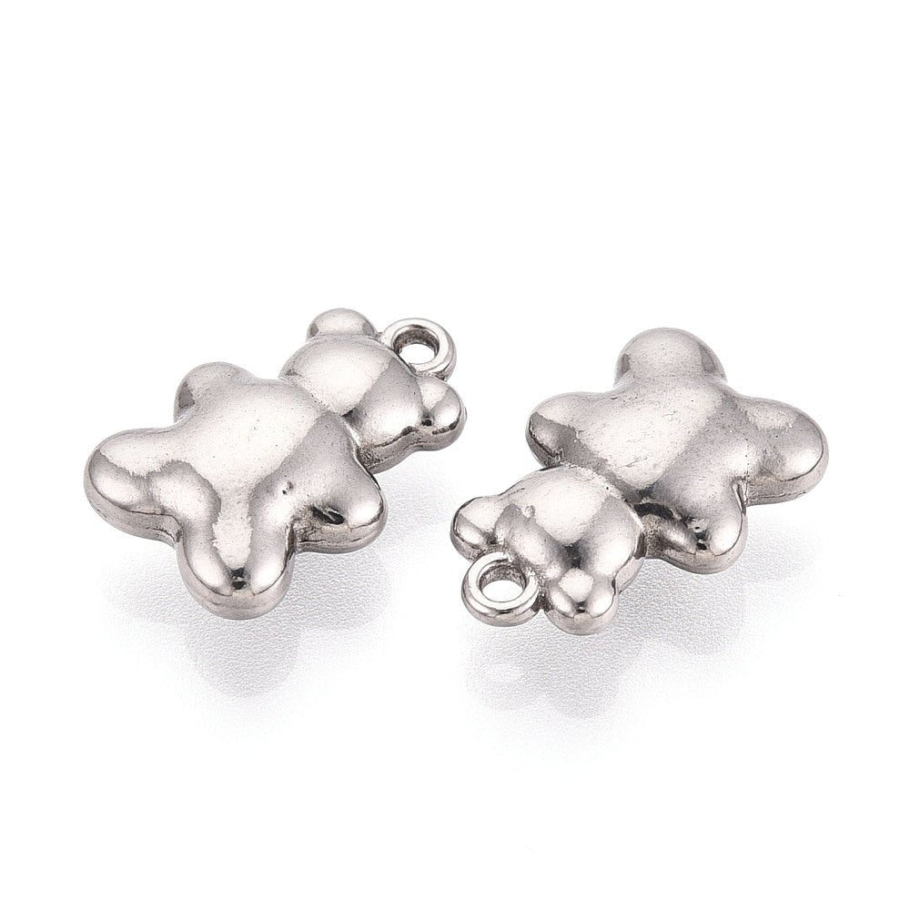 Vandfaste Bamse Vedhæng – Stål (15.5x10x5mm) 2 stk - Uniq Perler -