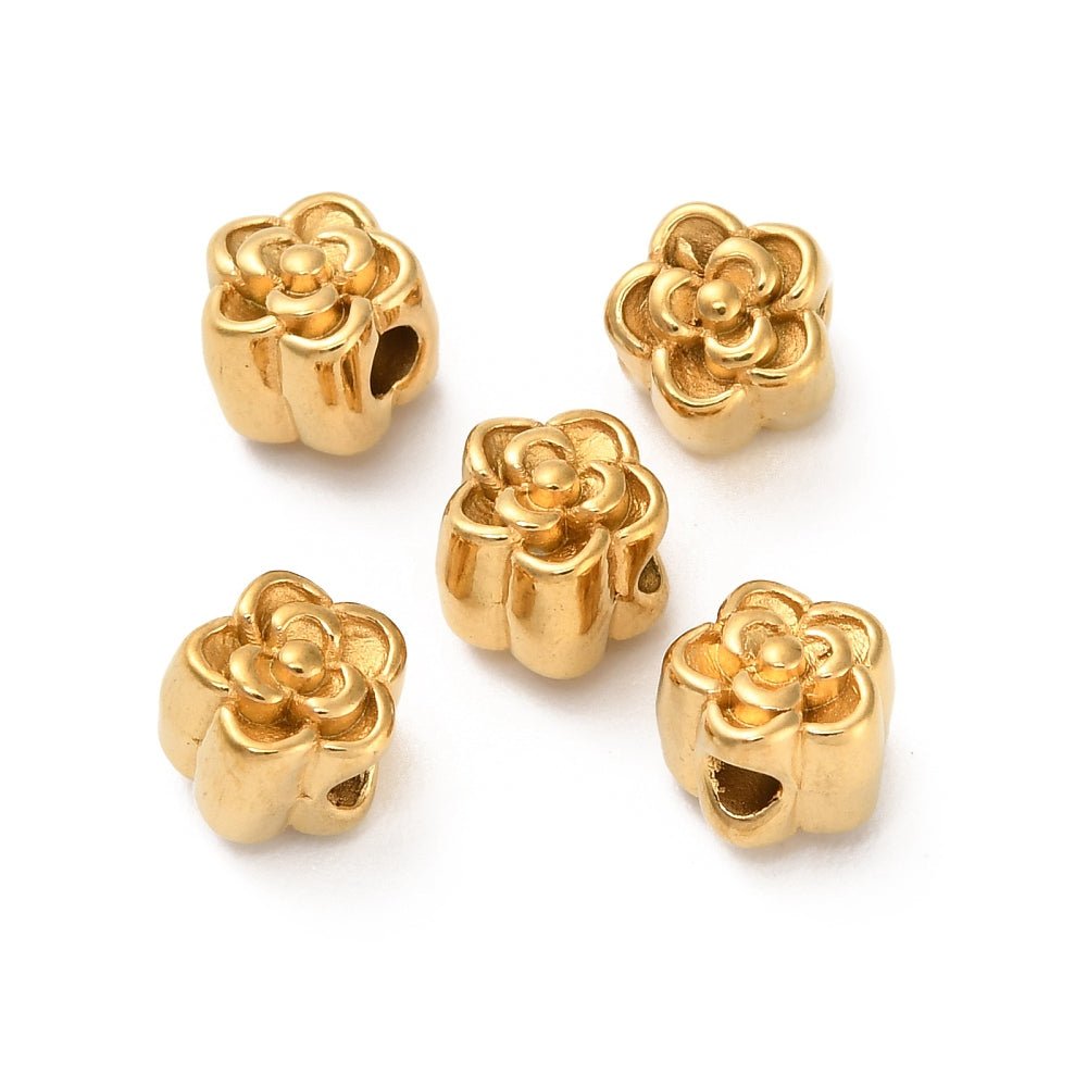 Vandfaste Blomster Perler – 18K Forgyldt Stål (6x6mm) 4 stk. - Uniq Perler - 119951