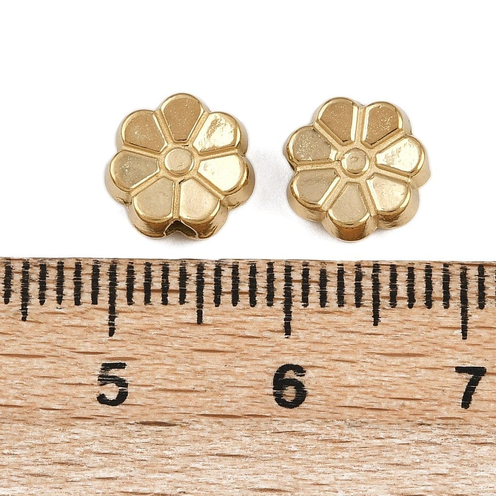 Vandfaste Blomster Stål Perler – 18K Forgyldt (8,5mm) 4 stk. - Uniq Perler - 116011