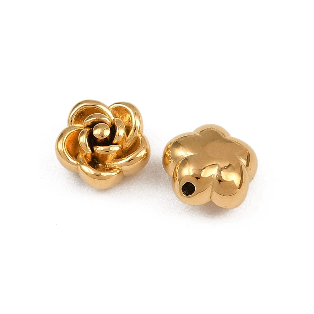 Vandfaste Blomster Stål Perler – 18K Forgyldt (8x7,5mm) 4 stk. - Uniq Perler - 116012