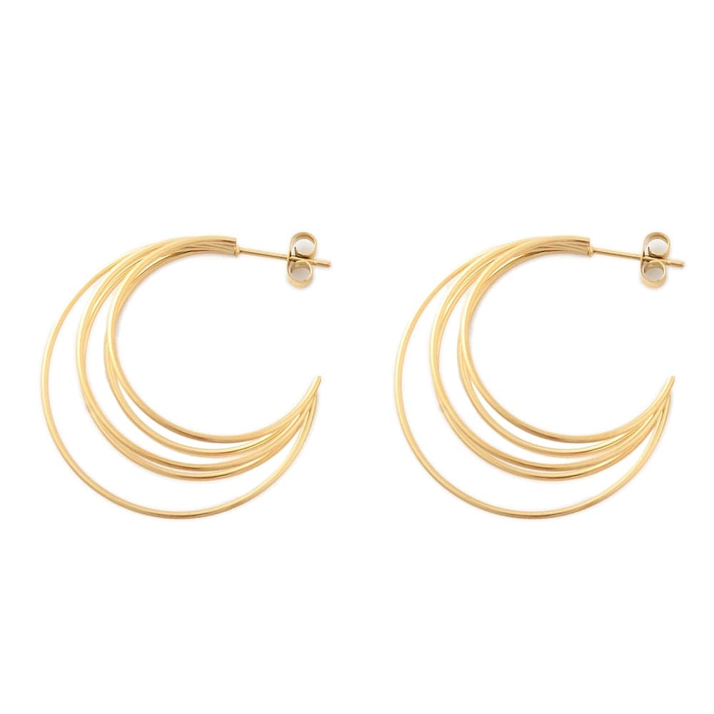 Vandfaste Creoler Med Flere Lag, 18K Forgyldt Stål,(32mm) - Uniq Perler - 114909