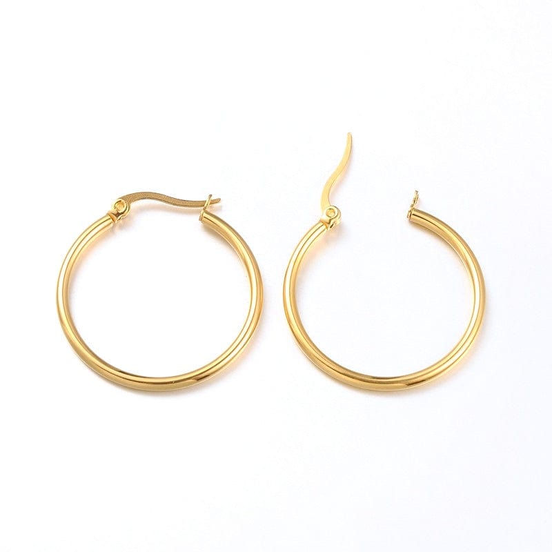 Vandfaste Creoler/Hoops - 18K Forgyldt Stål (35mm) - Uniq Perler - 111159