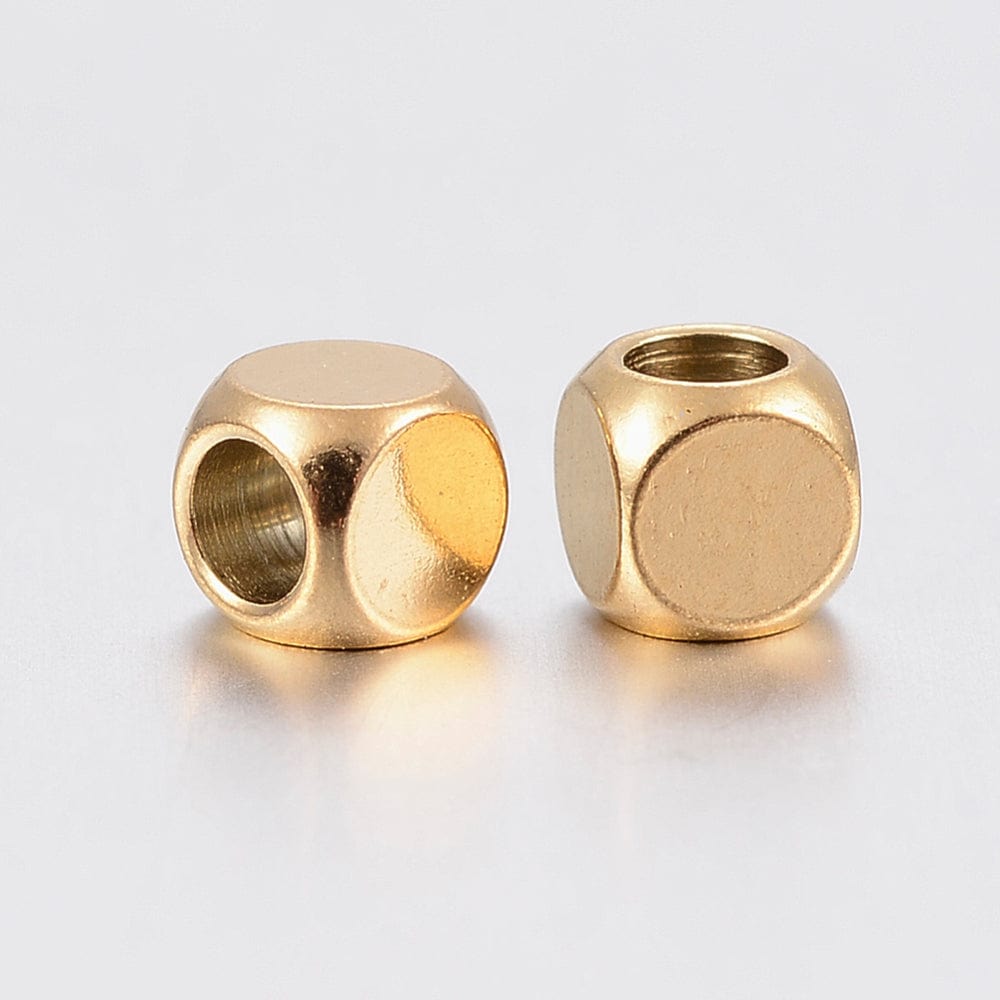 Vandfaste Firkantet Kube Perler, Forgyldt Stål, 3x3x3mm, 10 stk. - Uniq Perler - 113465