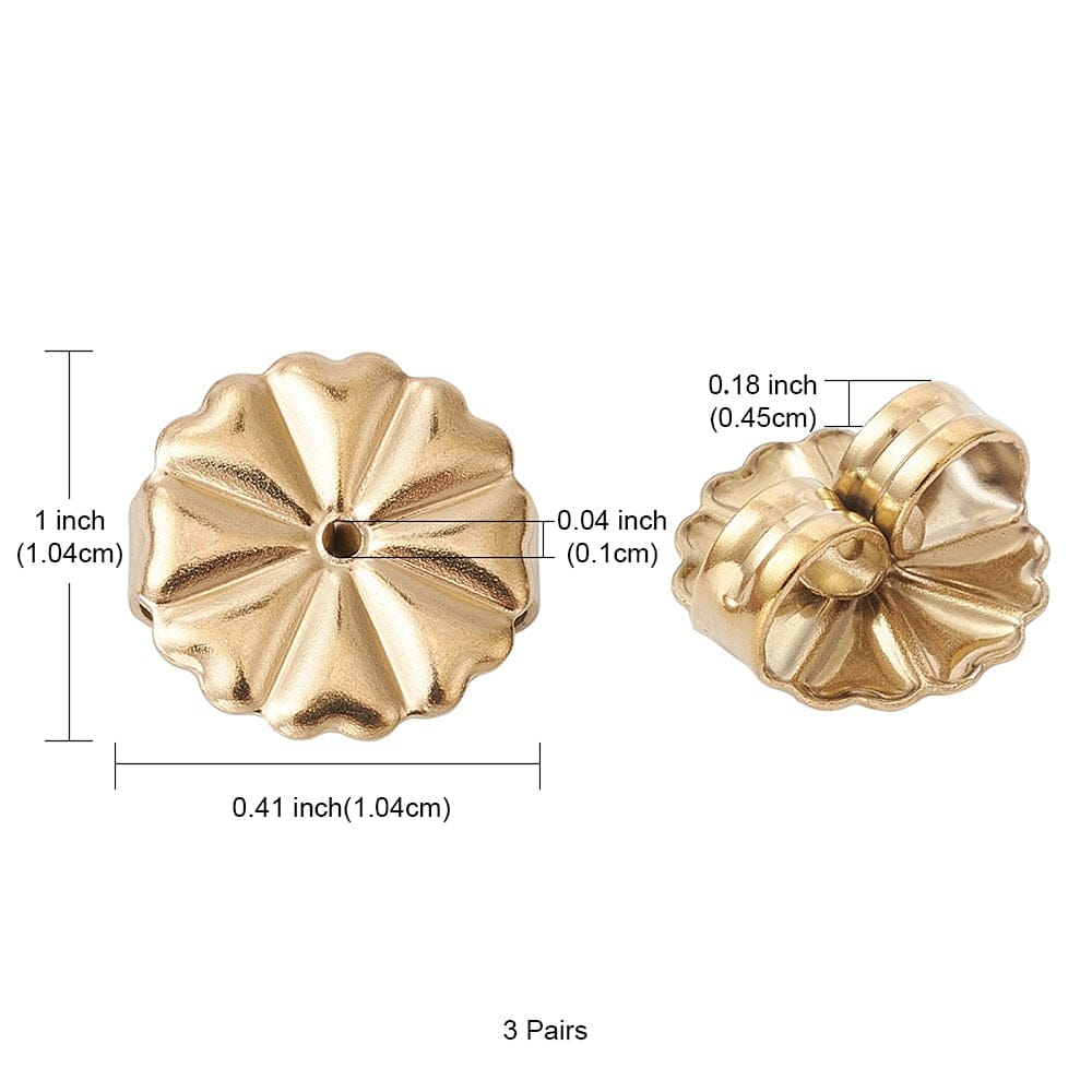 Vandfaste Flower Bagstoppere - Forgyldt Stål (10x5,5mm), 3 par - Uniq Perler - 113468